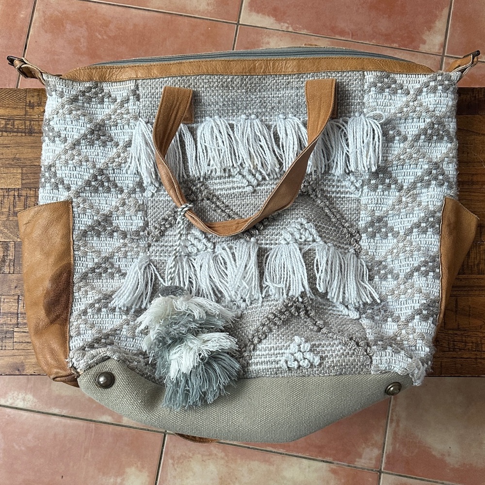 Artisan Tan and Cream Tote Bag